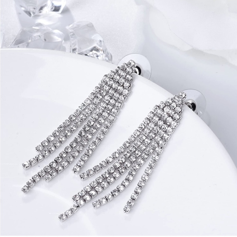 CZ Diamond Chandelier Tassel Dangle Drop Earrings Party Jewelry Clear Crystal